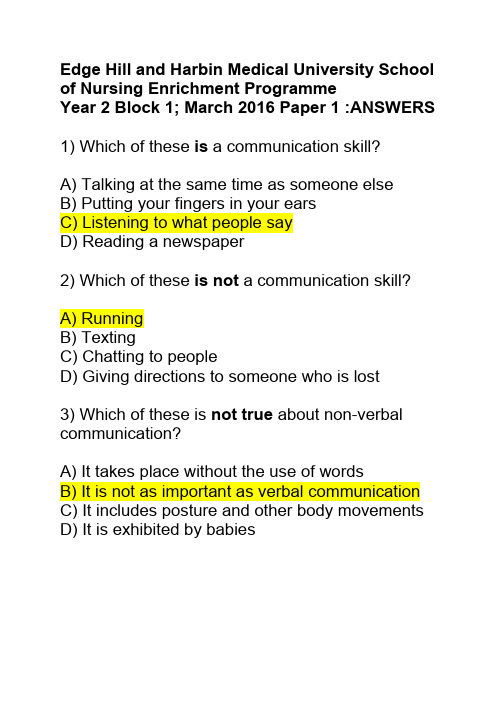 MULTI CHOICE QUESTIONAIRE ANSWERS