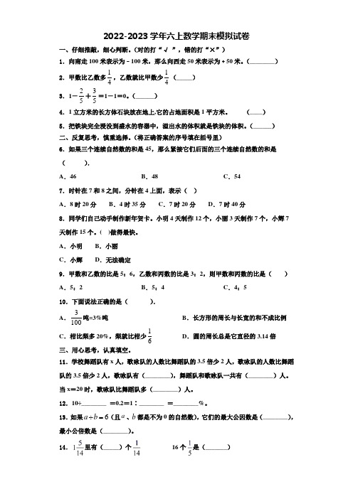 2022-2023学年江西省赣州市兴国县数学六年级第一学期期末教学质量检测模拟试题含解析