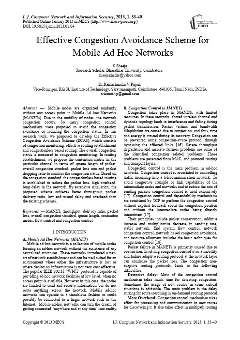 移动Ad Hoc网络有效的拥塞避免方案(IJCNIS-V5-N1-4)