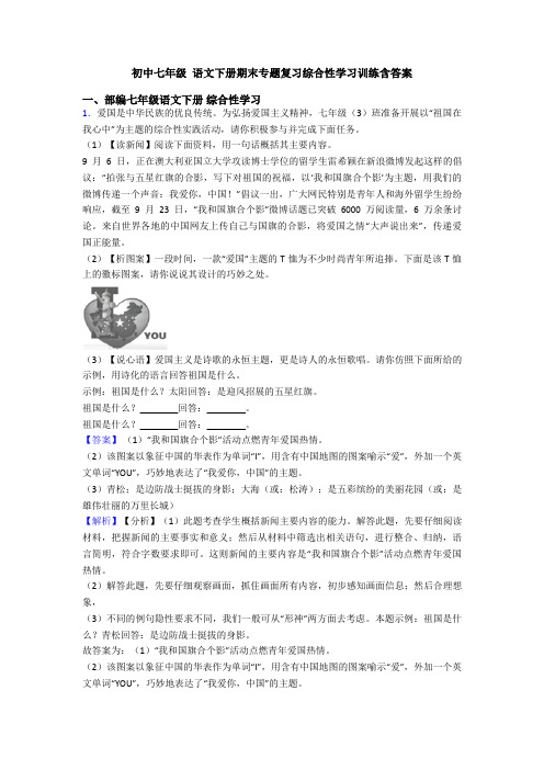 初中七年级 语文下册期末专题复习综合性学习训练含答案