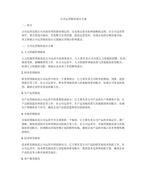 公司运营版块划分方案