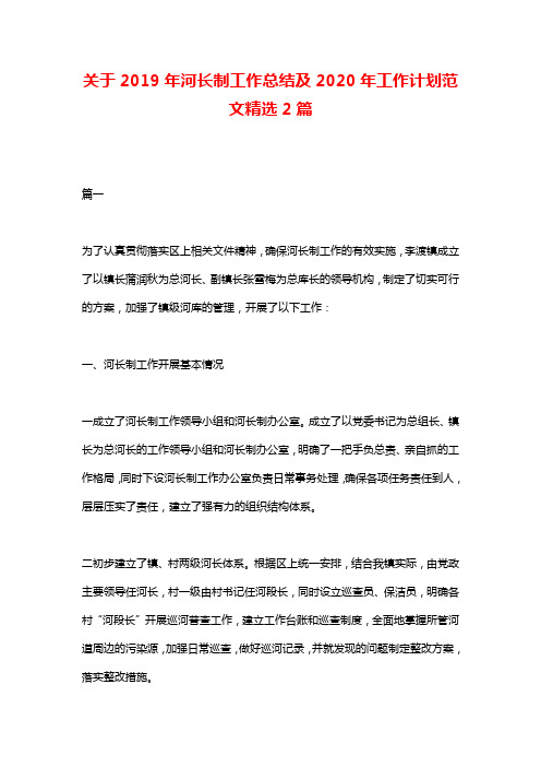 关于2019年河长制工作总结及2020年工作计划范文精选2篇