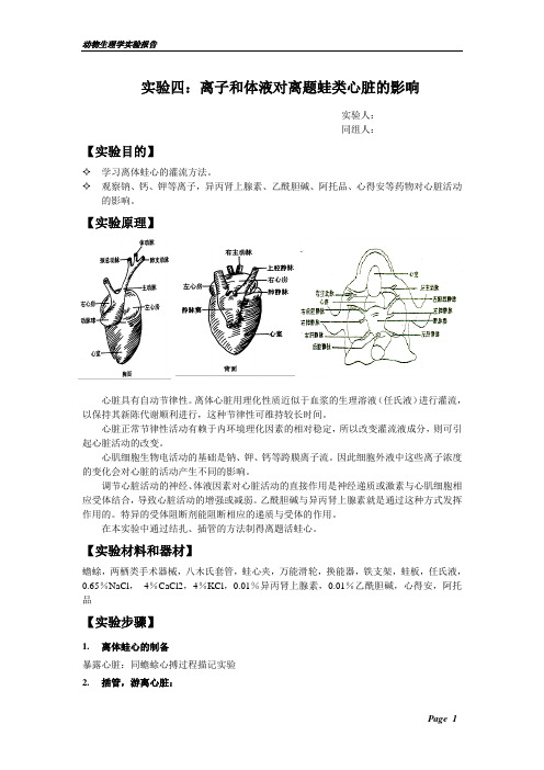 【实验报告】离子和体液对离题蛙类心脏的影响