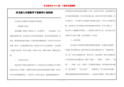 河北版九年级数学下册教学计划范例