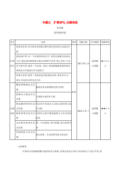 2019届高考语文复习专题五扩展语句压缩语段