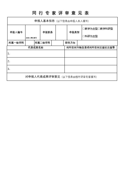 同行专家评审意见表【模板】