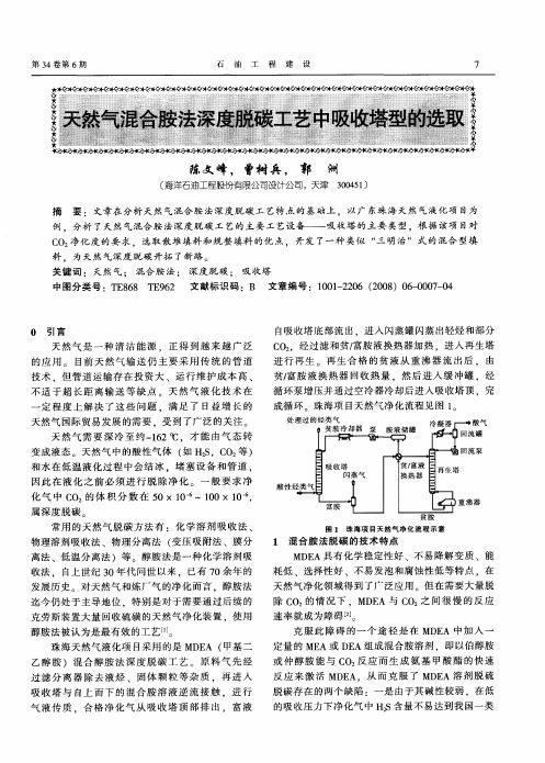 天然气混合胺法深度脱碳工艺中吸收塔型的选取