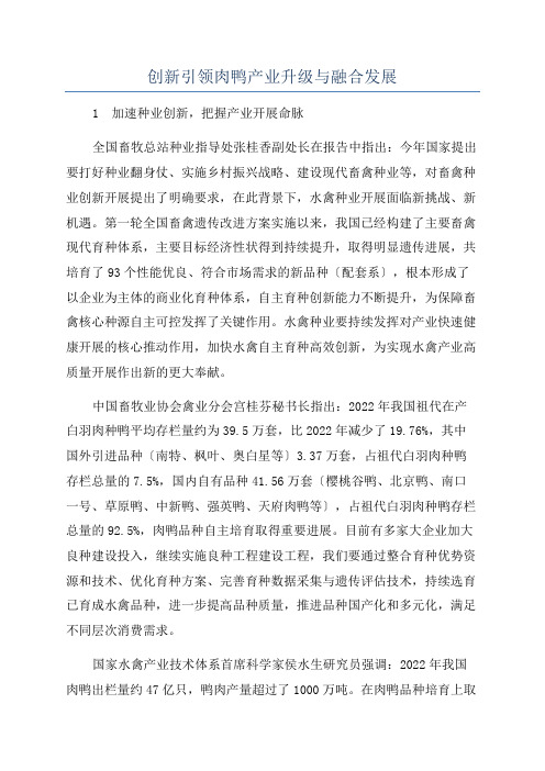 创新引领肉鸭产业升级与融合发展