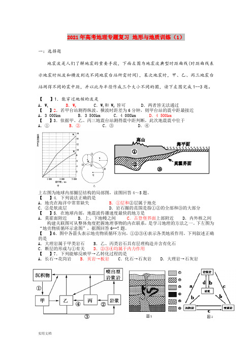 2021-2022年高考地理专题复习 地形与地质训练(1)