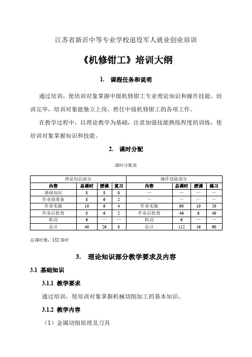 钳工教学大纲