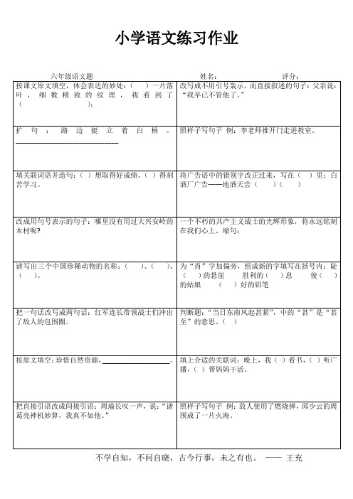 小学六年级语文课堂延伸练习III (30)