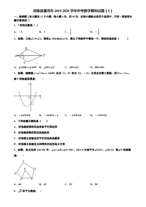 河南省漯河市2019-2020学年中考数学模拟试题(5)含解析