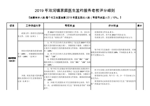 2019年池河镇家庭医生签约服务考核评分细则