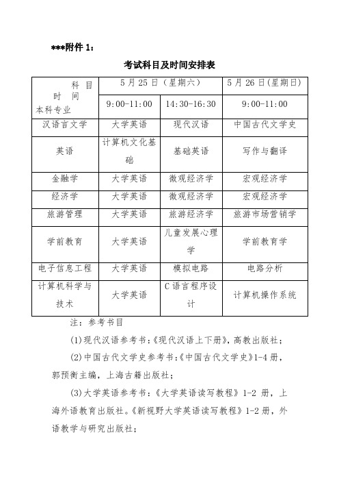 考试科目及时间安排表【模板】