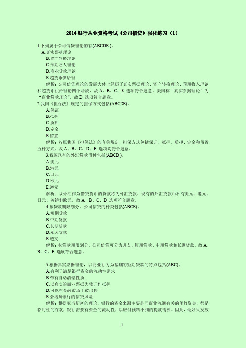 2014银行从业资格考试《公司信贷》强化练习汇总