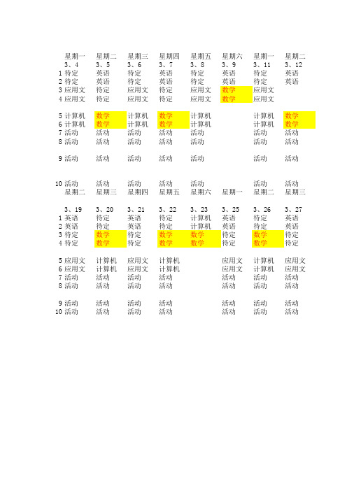 新生班课程表安排