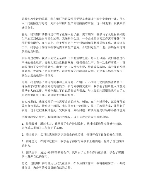 钢厂个人实习工作总结