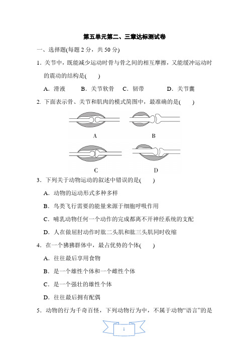 八年级生物上册   第五单元第二、三章达标检测卷