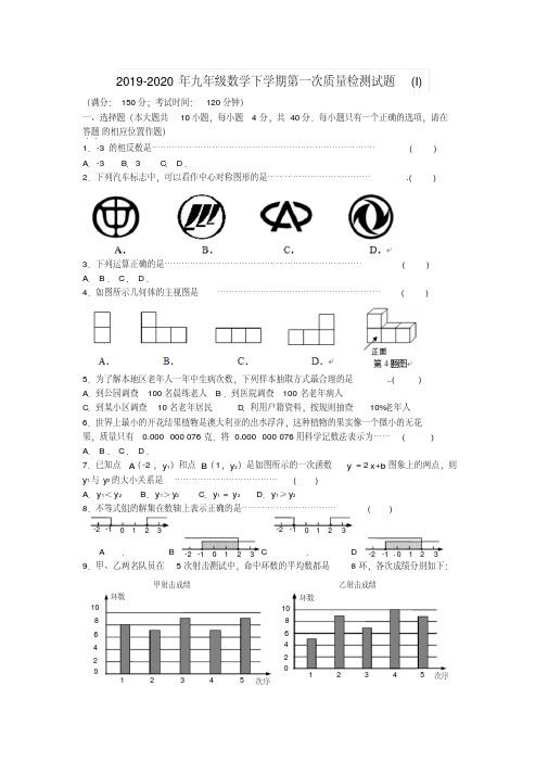 2019-2020年九年级数学下学期第一次质量检测试题(I)