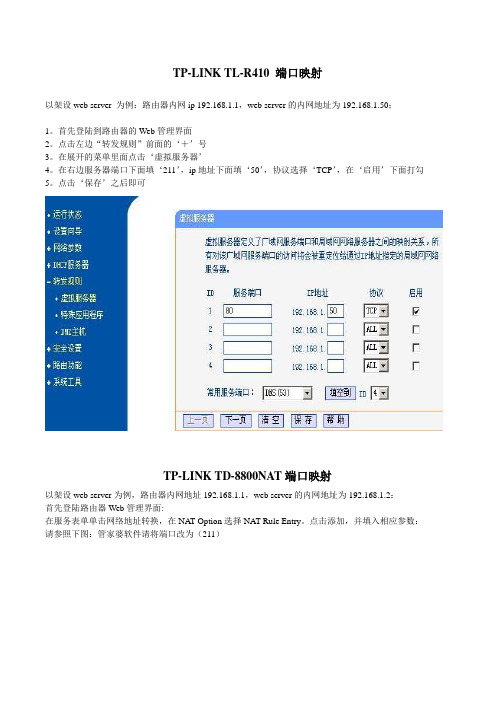 各种常见路由器的端口映射设置图解