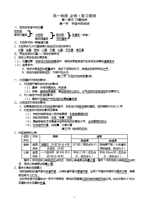 高一地理必修1复习提纲