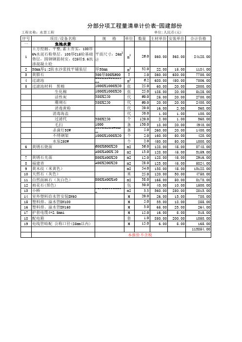 鱼池水景预算