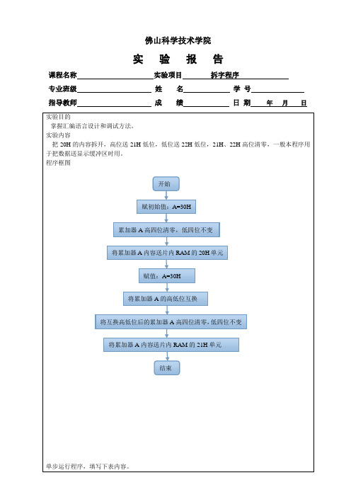 单片机实验二  拆字程序  实验报告