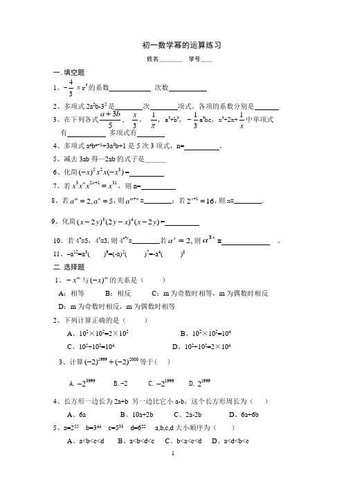 (完整版)幂的运算练习及答案