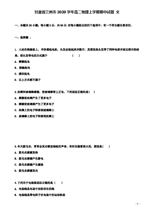 甘肃省兰州市高二物理上学期期中试题文