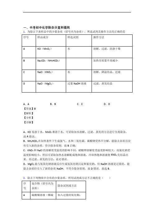 2020-2021【化学】中考化学除杂分离和提纯解答题压轴题提高专题练习含答案解析