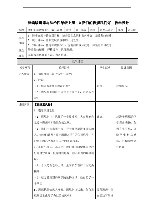 四年级上册道德与法治教案我们的班规我们订  第二课时 教案