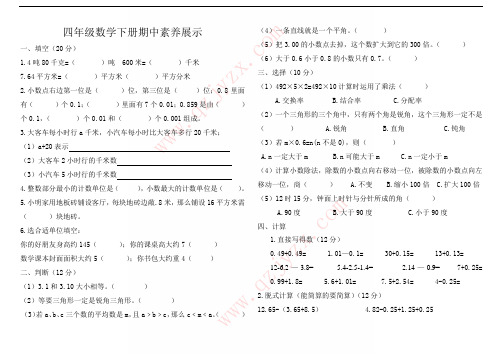 数学：四年级期中素养展示下册)