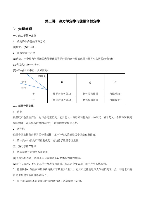 第三讲热力学定律与能量守恒定律(原卷版+解析)