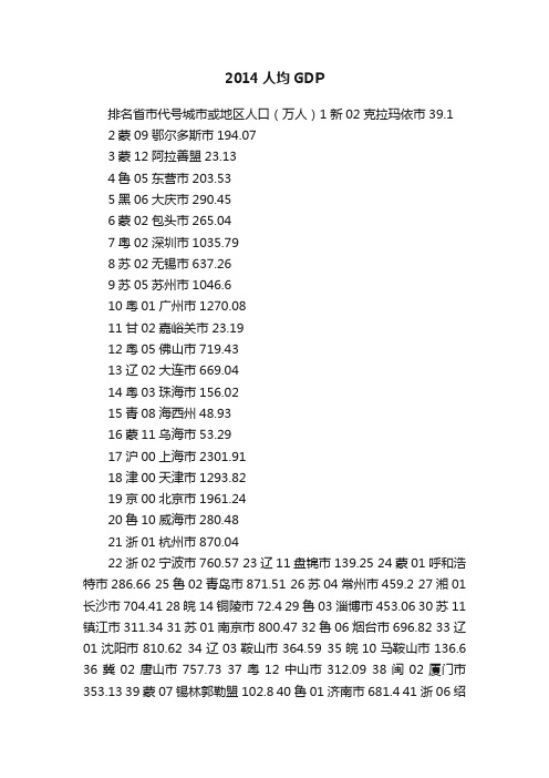 2014人均GDP