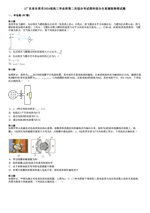 1广东省东莞市2024届高三毕业班第二次综合考试理科综合全真演练物理试题