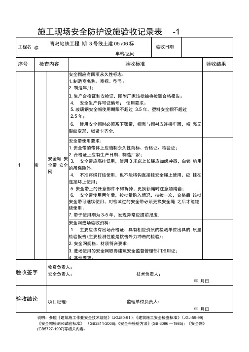 施工现场安全防护设施验收记录表