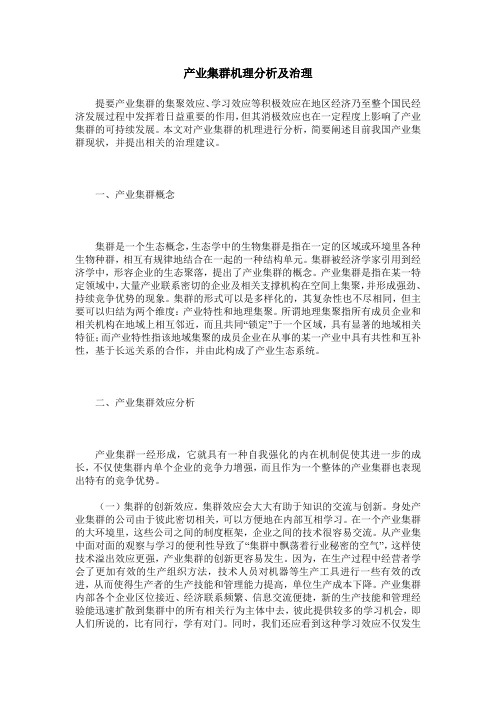 产业集群机理分析及治理