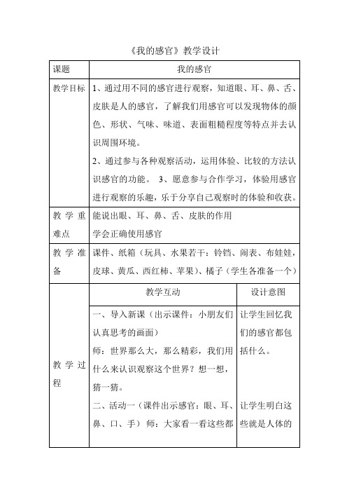 冀人2017课标版科学一年级上册《第一单元 我们爱科学 2 我的感官》优质课教学设计_7