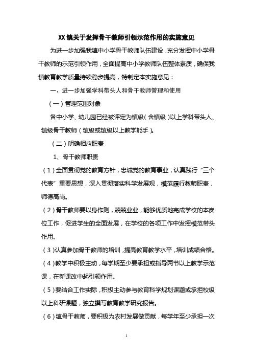 关于骨干教师引领示范作用的方案