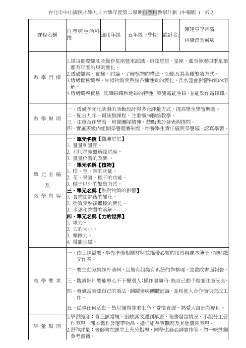 台北市中山国民小学九十六学年度第二学期自然科教学计...