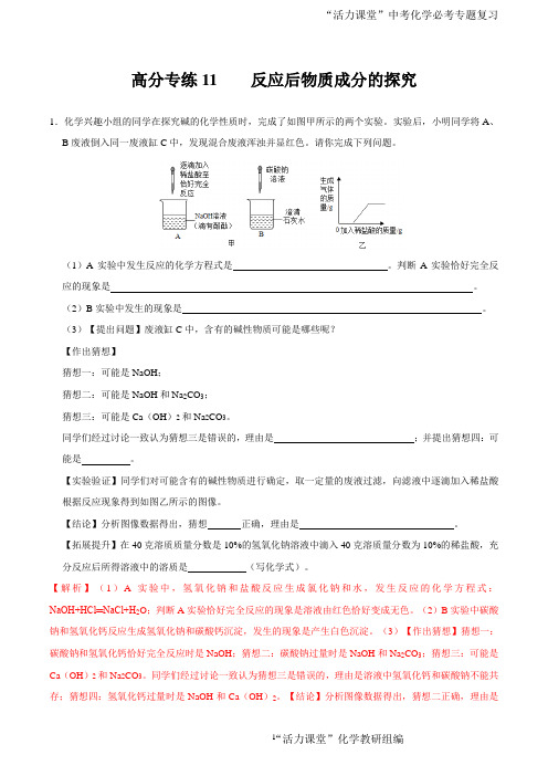 高分专练11 反应后物质成分的探究-备战2021年中考化学实验探究题高分专练(解析版)