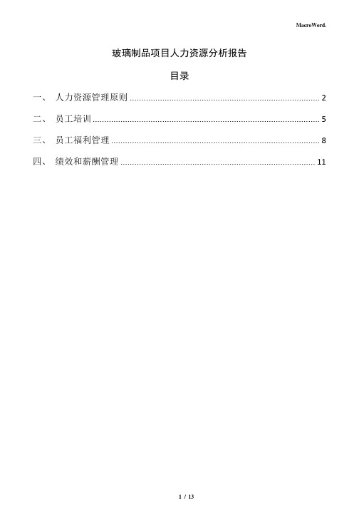 玻璃制品项目人力资源分析报告