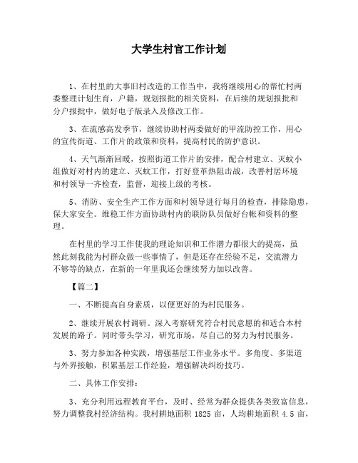【工作计划范文】大学生村官工作计划