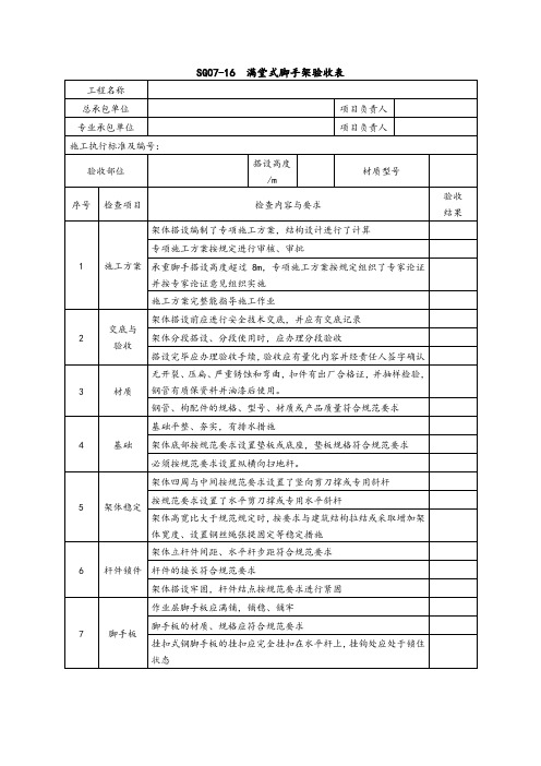 满堂式脚手架验收表