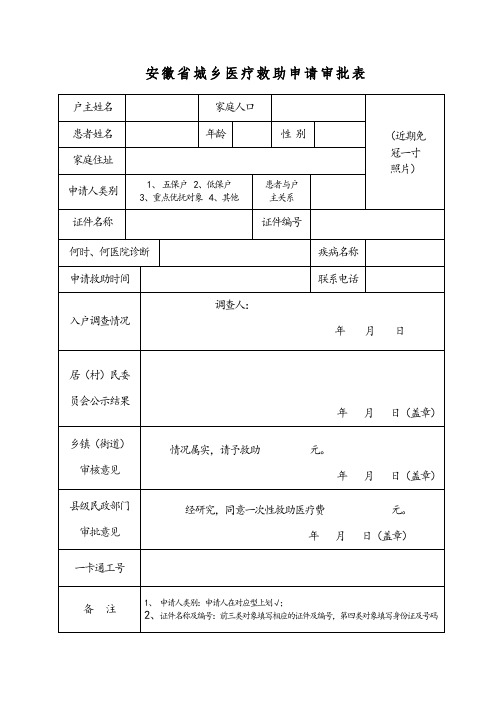 安徽省城乡医疗救助申请审批表