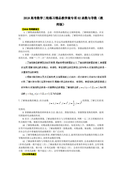 2019高考数学二轮练习精品教学案专项02函数与导数(教师版)