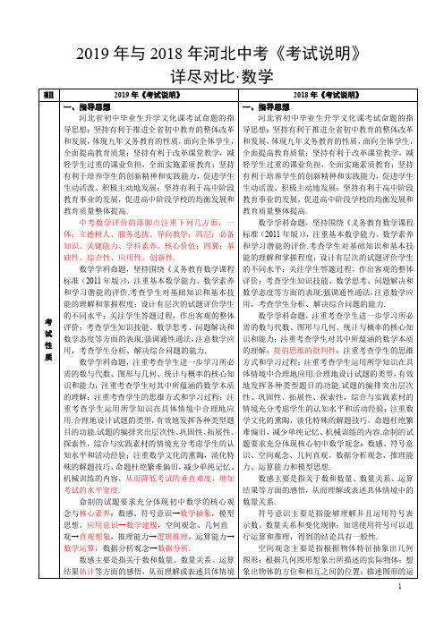 河北省2019年与2018年中考数学《考试说明》详细对比