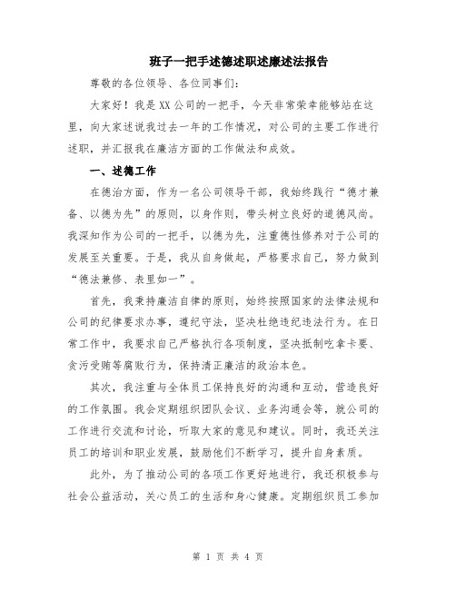 班子一把手述德述职述廉述法报告