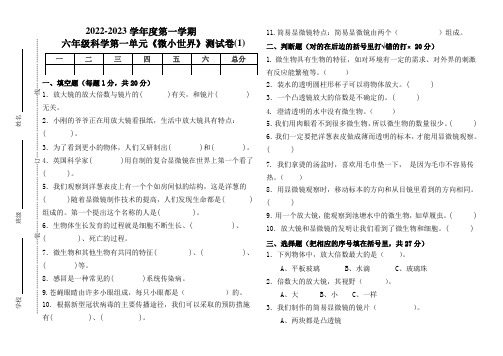 教科版六年级科学上册第一单元《微小世界》测试题(组卷二)