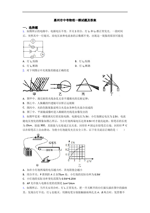 惠州市中考物理一模试题及答案